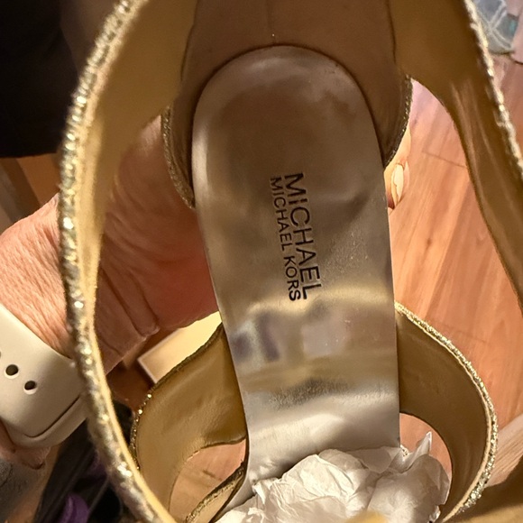 Michael Kors Silver Glitter Zip-Front Heeled Sandals - Picture 2 of 3